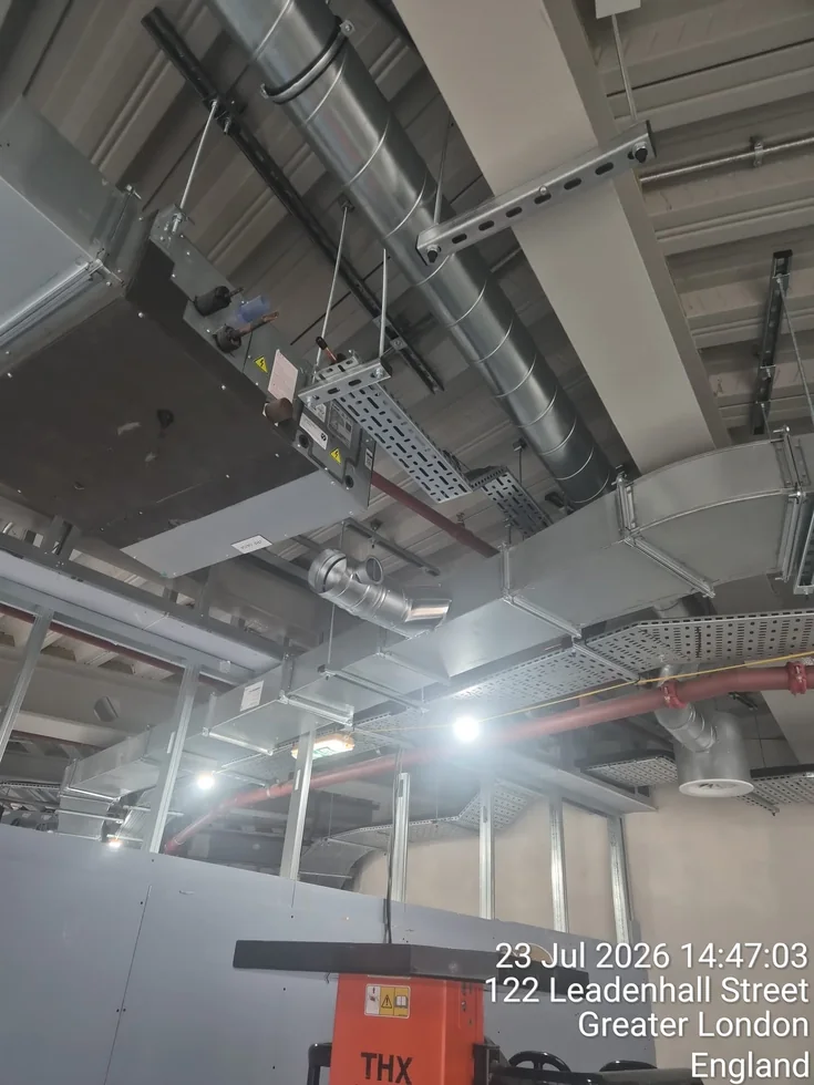 Ductwork and equipment during installation.